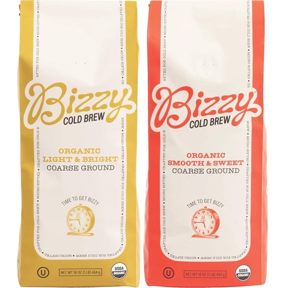 Organic Cold Brew Coffee | Bundle | Coarse Ground Coffee | Smooth & Sweet 1 LB + Light & Bright 1 LB | 2 Pack