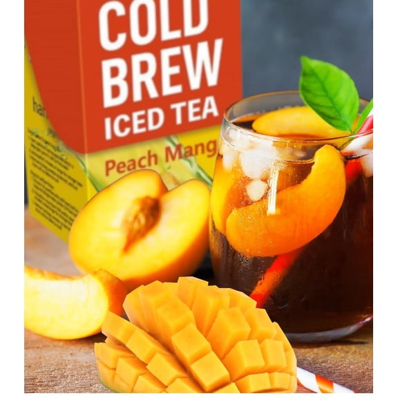 Organic Cold Brew Iced Tea  Green Tea Matcha Peach Mango  25 Pyramid Tea Bags by Harmony