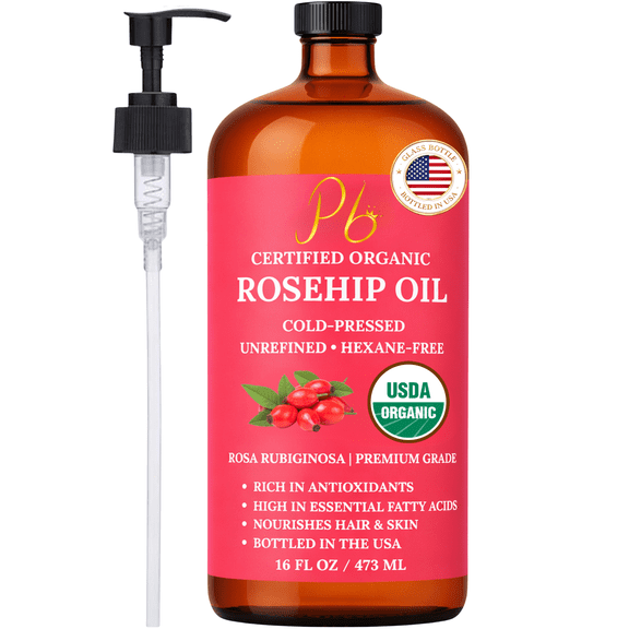 Rosehip Oil  USDA Organic 100% Pure, Cold-Pressed & Unrefined, Rosehip Oil for Face, Skin & Hair Helps Reduce the Appearance of Fine Lines & Wrinkles  Rose Hip Seed Oil16 fl oz Glass Bottle