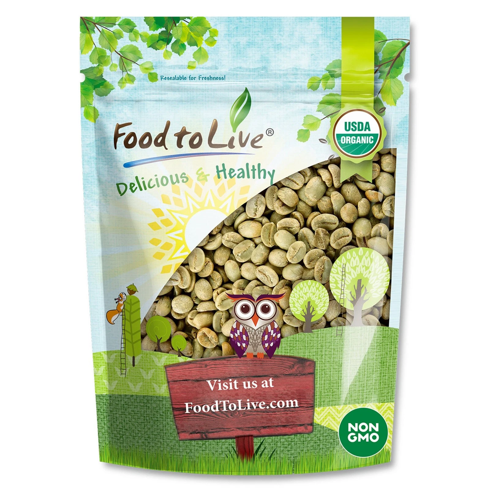 Organic Colombian Huila Arabica Green Coffee Beans, 1.5 Pounds – No-GMO, Vegan, Bulk - by Food to Live