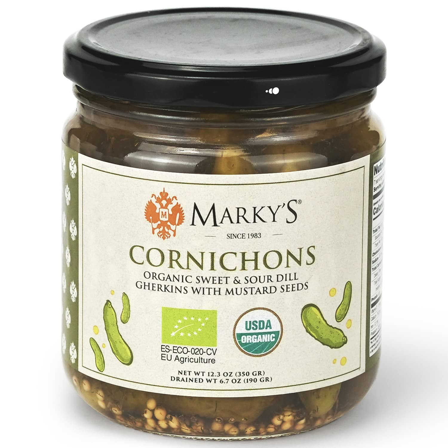 Organic Cornichons Pickles 12.3 OZ / 348 G Swee & Sour Dill