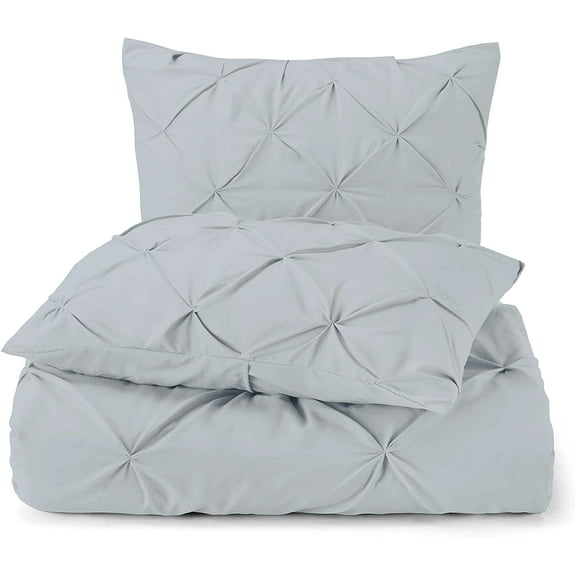 Delara Organic Cotton Duvet Set, 300 Thread Count, GOTS Certified, 3-Piece Pintuck Duvet cover with 2 Shams