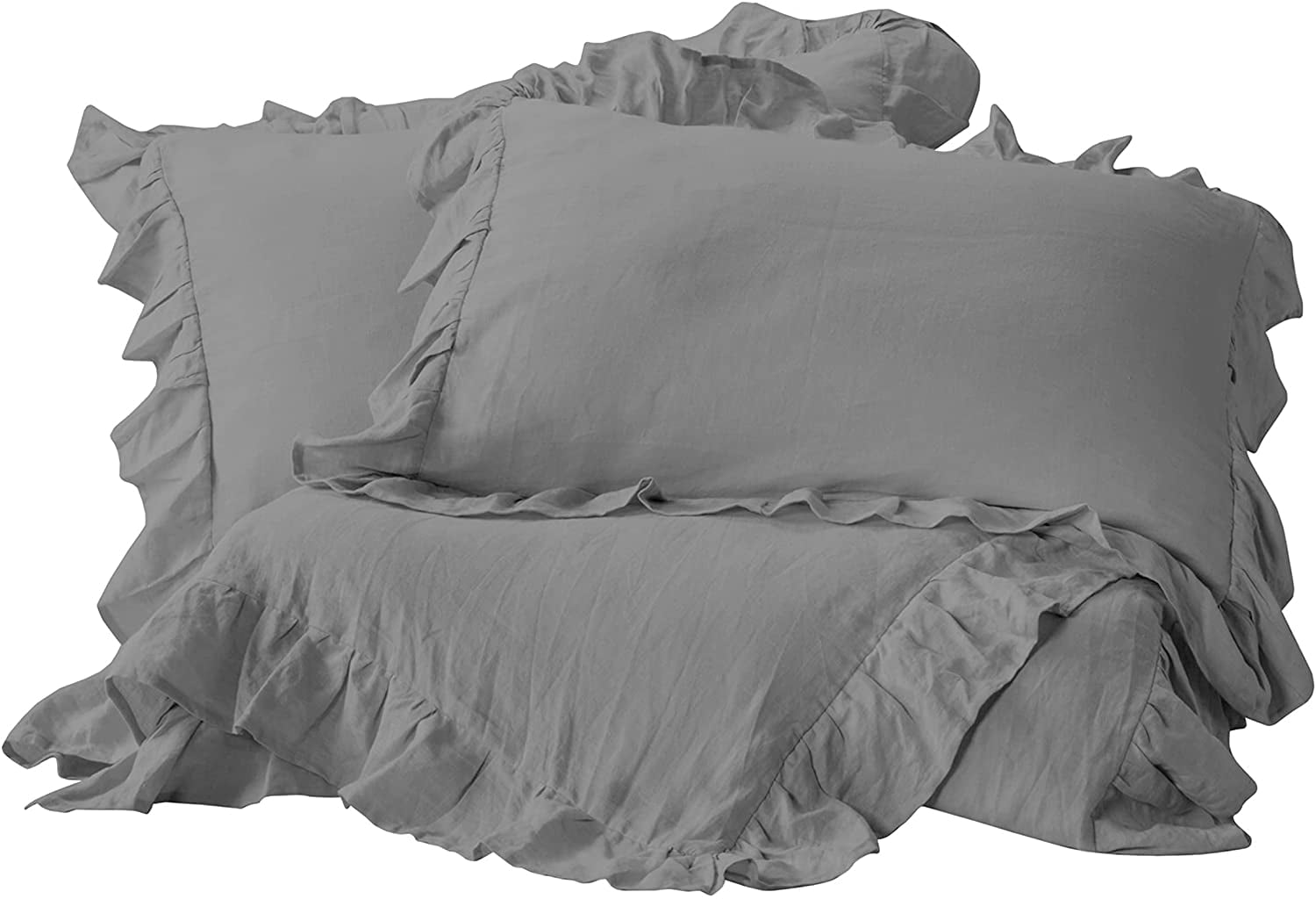 Delara Organic Cotton Duvet Set, 300 Thread Count, GOTS Certified, 3-Piece Ruffled Duvet cover with 2 Shams
