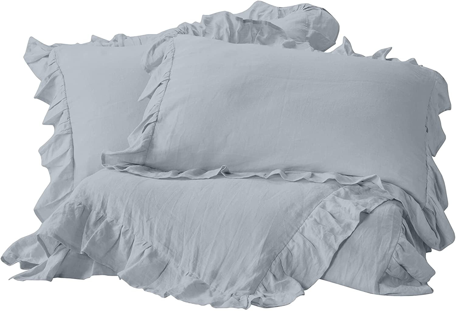 Delara Organic Cotton Duvet Set, 300 Thread Count, GOTS Certified, 3-Piece Ruffled Duvet cover with 2 Shams
