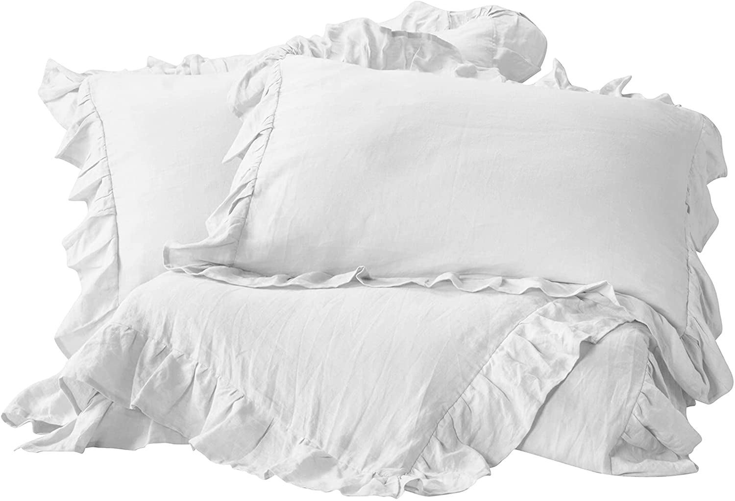 Delara Organic Cotton Duvet Set, 300 Thread Count, GOTS Certified, 3-Piece Ruffled Duvet cover with 2 Shams