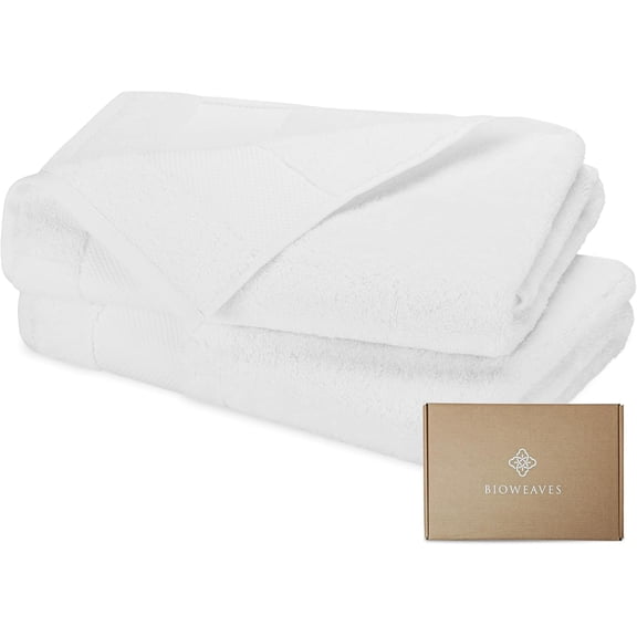 Organic Cotton 700 GSM Plush Bath Towel 30 x 58 Inches GOTS Certified White Pack of 2