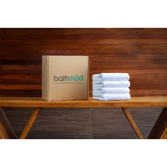 Organic Cotton Bath Mats - 4 Pack, Ultra Plush, GOTS Certified Organic - Hotel Style Bath Mats - Washable Bath Rugs - Quick Dry Bath Mats - Premium Turkish Cotton Terry, White Bathmats