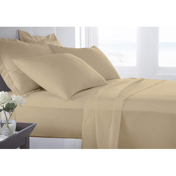 Organic Cotton Bed Sheets Set - 1000TC King Size Ultra Beige - 4 Piece Bedding - 100% Extra Long Staple, Soft Sateen Weave Bedsheets - Fits 18" Deep Pocket Mattress