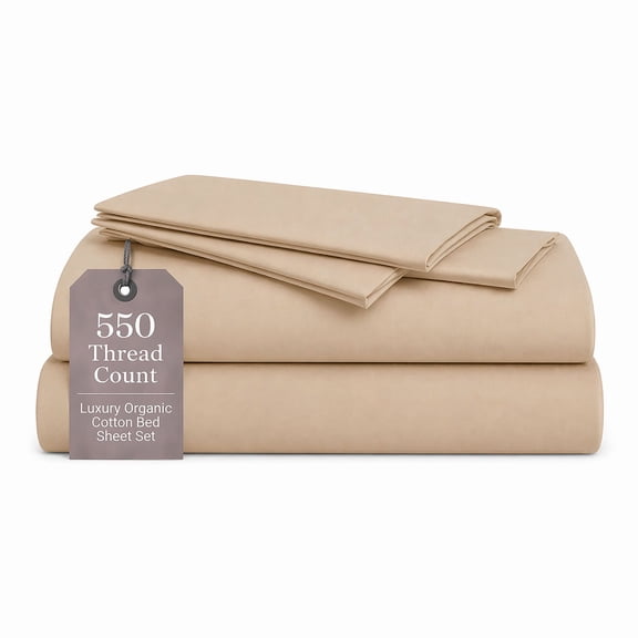 Organic Textiles Premium Organic Cotton Bed Sheets, 550 Thread Count - GOTS Certified (Full, Sand Brown) - (4 Pcs.)