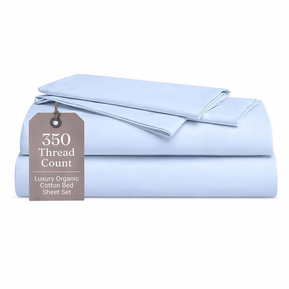 Organic Textiles Premium Organic Cotton Bed Sheets, 350 Thread Count - GOTS Certified (Twin, Blue) - (3 Pcs.)