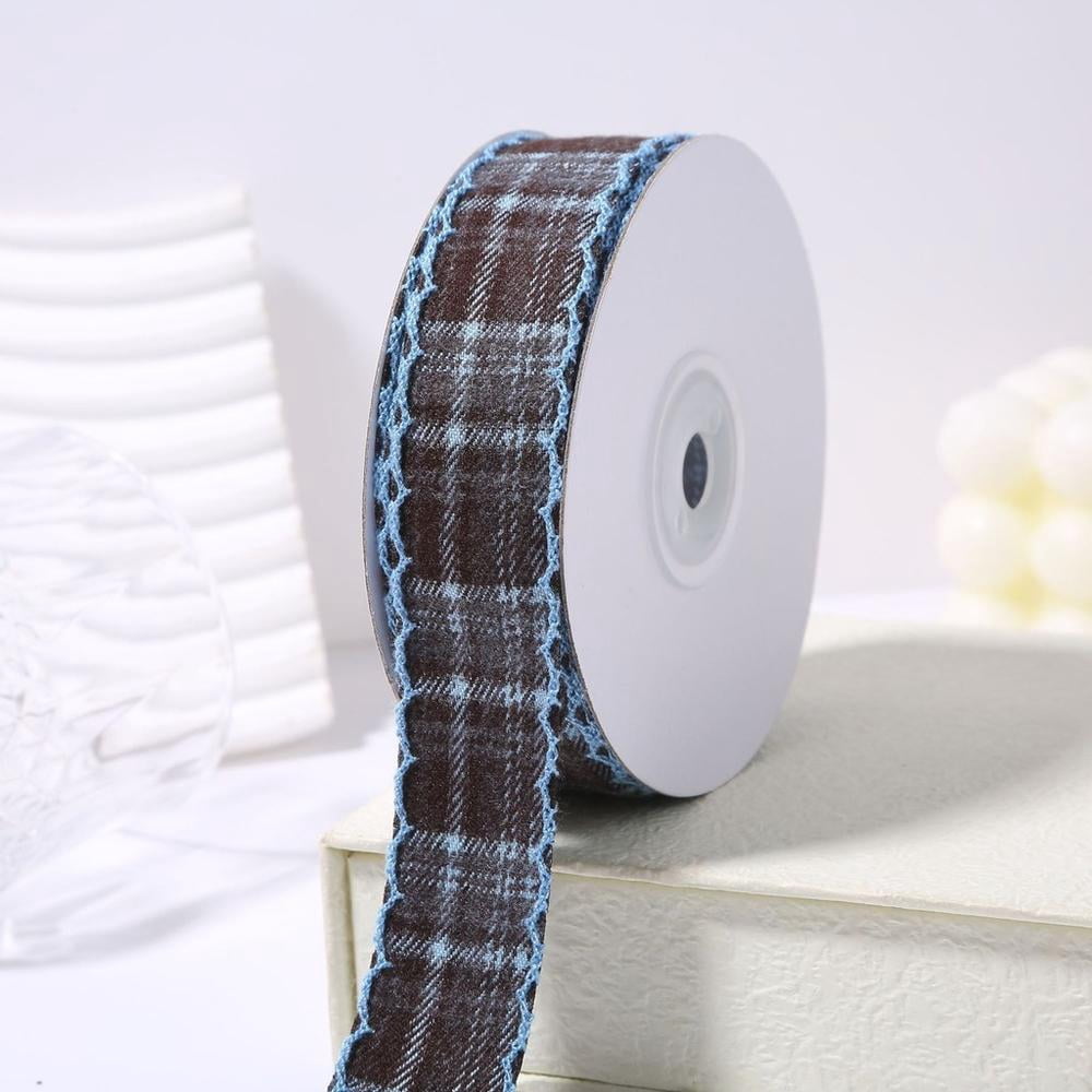 Organic Cotton Checkered Ribbon With Scalloped Lace Edge, Decorative ...