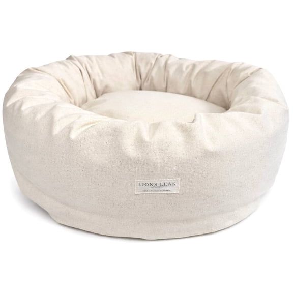 Natural Cotton Dog Bed Small 24” Donut – Organic Canvas, Raw Cotton Fill, Removable Washable Cover, Non Toxic Calming Bed for Small Dogs