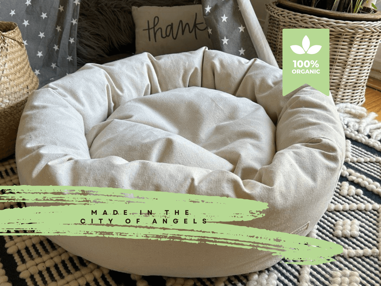 Organic Cotton Dog Bed With Removable Covers Non Toxic Dog Bed Gift For Dog Lovers Eco Friendly Dog Bed Donut Shape Medium Size 42" x 8" Cat Bed Gift For Pet