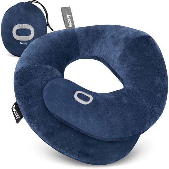 Organic Cotton Double Support Neck Pillow for Travel - 3 Ergonomic Positions for Head, Neck, and Chin Comfort - Ideal for Sleeping Upright on Flights, Cars, and at Home X-Large, Navy