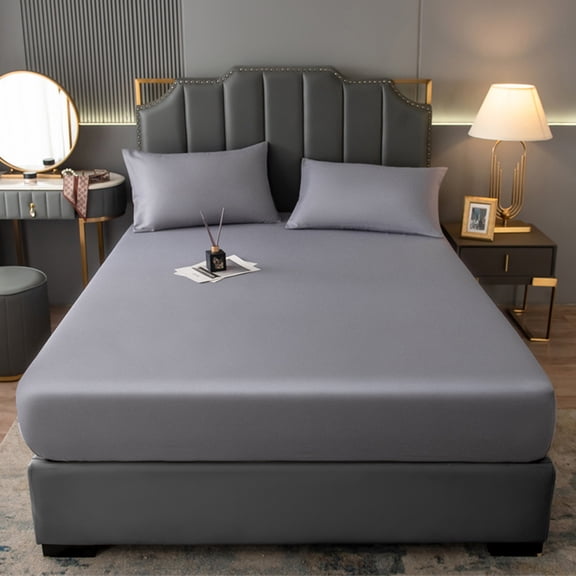Organic Cotton Fitted Sheet Queen Size, Cooling Percale Weave Lightweight, Snug-Fit, Queen Deep Pocket Fitted Sheet , Deep Pocket , Fitted Sheet,Ash,Ash,180*200+30,G35807