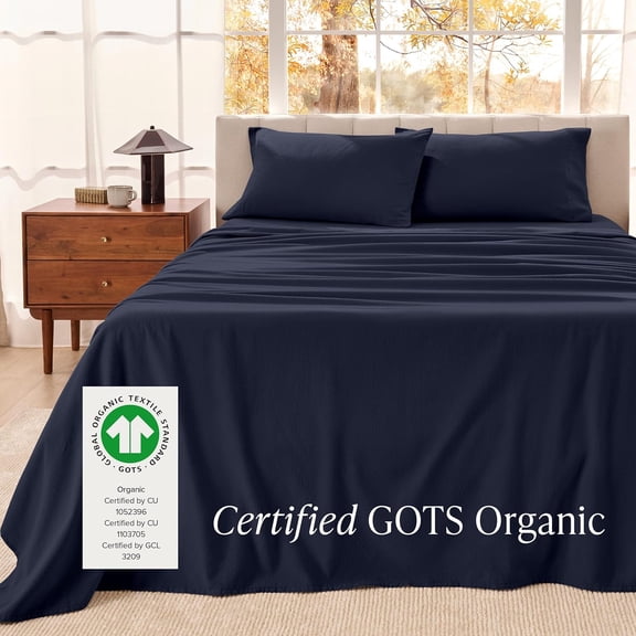 Organic Cotton Flannel Sheet Set - King Size - Cotton - Double Brushed for Extra Softness & Comfort - Warm, Cozy, and - Breathable - Bed Sheets (King, Midnight)