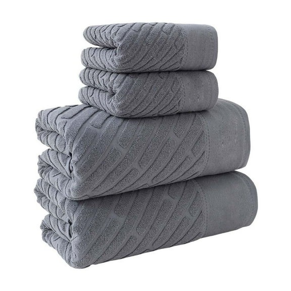 Organic Cotton Jacquard Bath Towel Sets - Extra Absorbent Quick Dry and Plush, 2 Large Bath Towels, 2 Hand Towels,27.6x55.1in,13.4x28.7in(Gray)