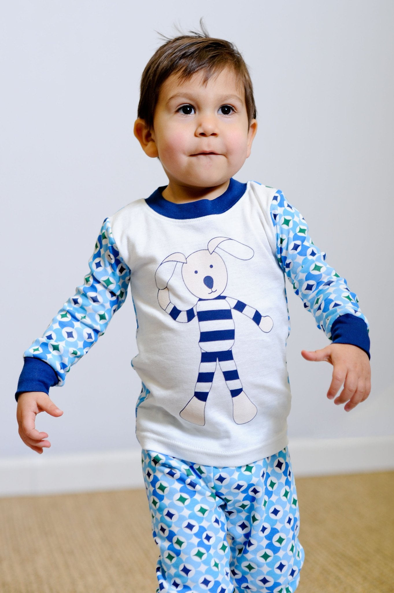 Organic Cotton Kids Long Johns Navy Prism Print 2y