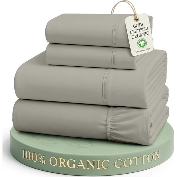 Organic Cotton King Sheet Set 4 Piece Percale 15 Inch Deep Pocket Silver