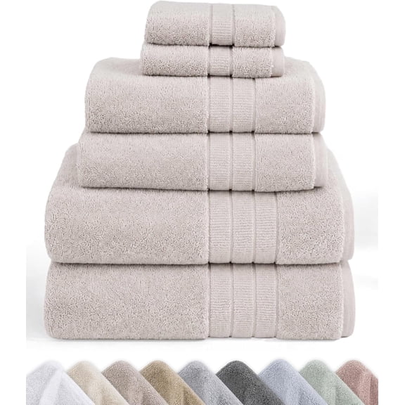 Organic Cotton Luxury Bath Towel Set, Light Beige | Soft & Lightweight, Quick-Dry & Absorbent, GOTS Certified Organic Turkish Towel Set: 2 Bath, 2 Hand & 2 Washcloths
