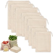 Organic Cotton Mesh Produce Bags, 9-Piece Set Reusable Grocery Bags for Fruits, Vegetables, Potatoes, Onions 3S/3M/3L
