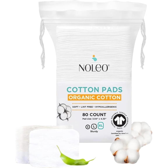 Organic Cotton Pads, XL Extra-Large Pressed & Lint-Free Rounds, 3.54" 4.33", Biodegradable & Compostable, 80-Count Diaper Care & Makeup Remover