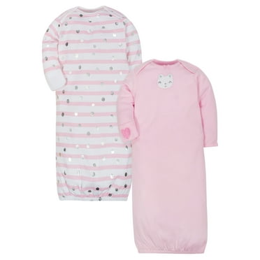 Organic Cotton Rib Lap Shoulder Gowns, 2pk (Baby Girls)