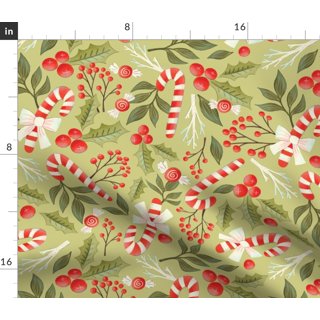 Christmas Fabric, Candy Cane Fabric with Holly, Cotton or Fleece, 4000 -  Beautiful Quilt