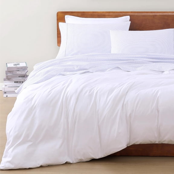 Organic Cotton Sheet Sets Queen Size, 4Pc Queen Size Cotton Sheets, Hotel Style Sheets, Bedding Sheets & Pillowcases, Queen Sheet Sets Deep Pockets Fits Upto 15" - Blue Ticking Stripe