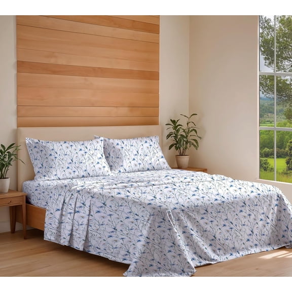 Organic Cotton Sheets Queen Size Percale Weave Deep Pocket 4-Piece Set Bud