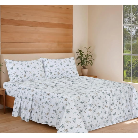 Organic Cotton Sheets Queen Size, Percale Weave, GOTS Certified, 4-Piece Set, Deep Pocket 15", Crisp & Breathable, Soft Bedding, Sábanas Algodón Orgánico – Halcyon