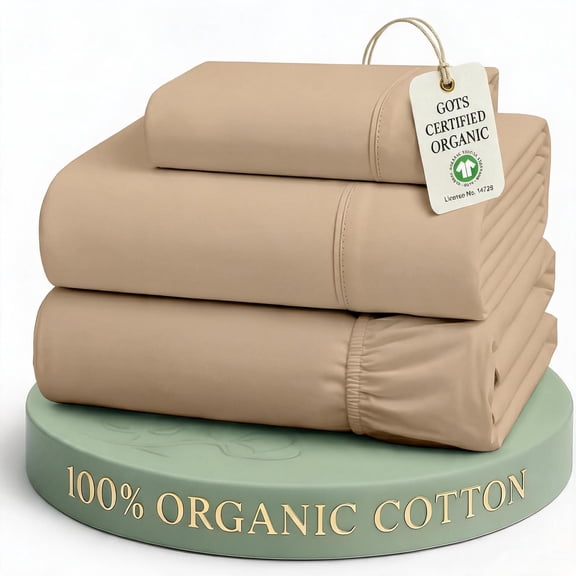 Organic Cotton Sheets Set Twin Size Taupe 100% Organic Long Staple Percale Weave Deep Pocket Up to 15
