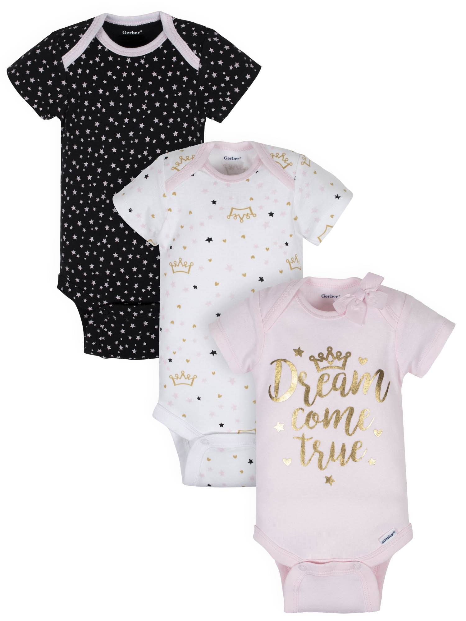 Organic Cotton Short Sleeve Onesies Bodysuits, 3Pk (Baby Girl)