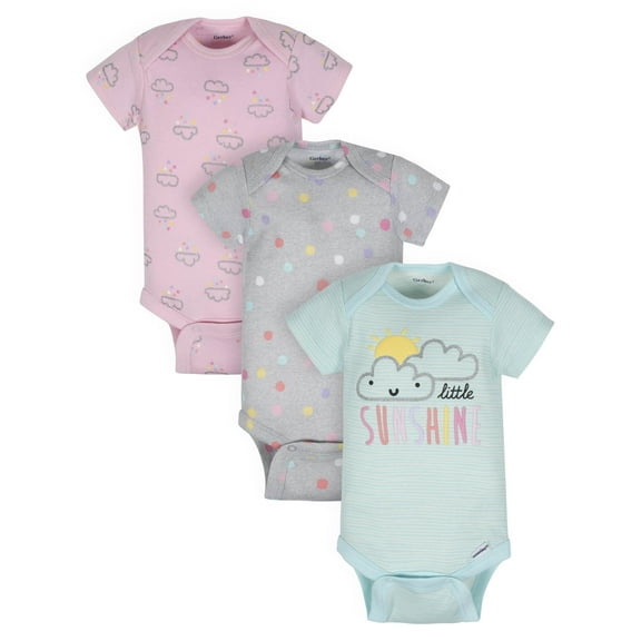 Organic Cotton Short Sleeve Onesies Bodysuits, 3Pk (Baby Girl)