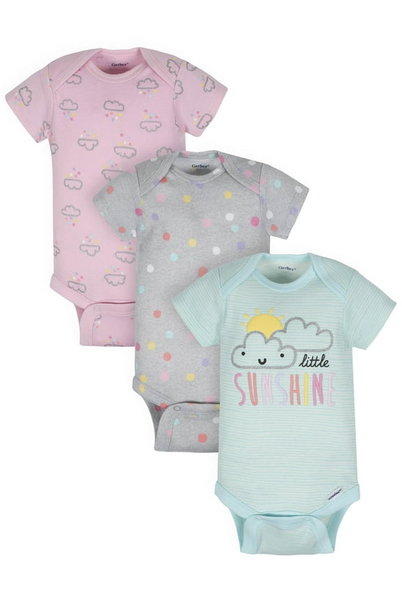 Organic Cotton Short Sleeve Onesies Bodysuits, 3Pk (Baby Girl)