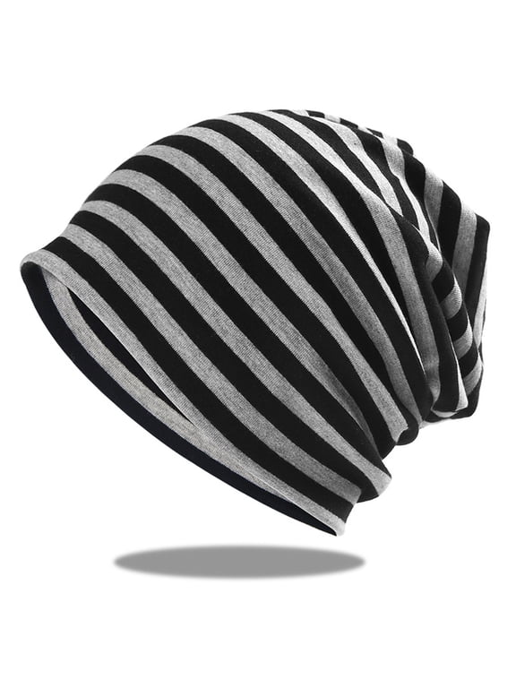 Organic Cotton Slouchy Beanie - Womens Chemo Hat Japanese Mens Hipster Cap - Baggy Sleep Cap,Black Stripe
