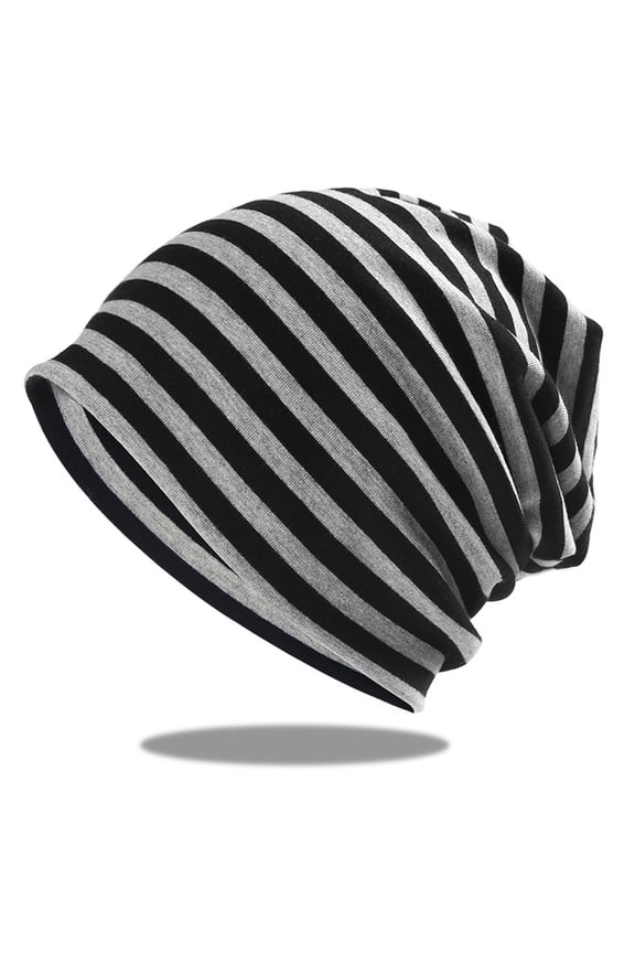 Organic Cotton Slouchy Beanie - Womens Chemo Hat Japanese Mens Hipster Cap - Baggy Sleep Cap,Black Stripe