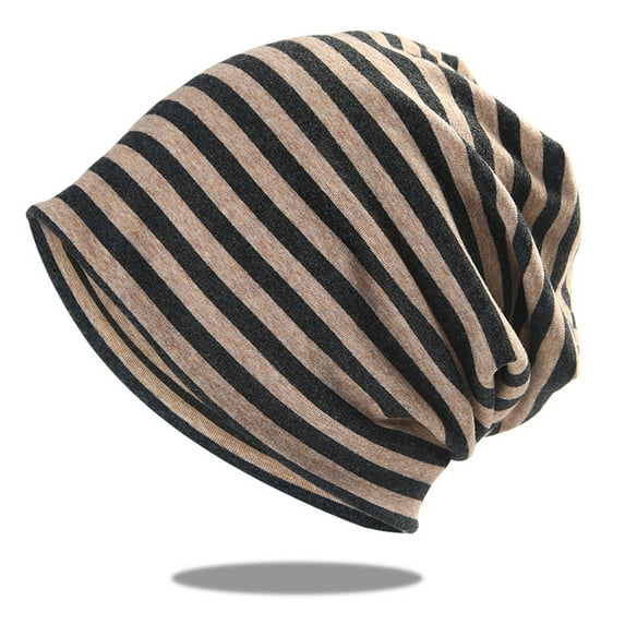 Organic Cotton Slouchy Beanie - Womens Chemo Hat Japanese Mens Hipster Cap - Baggy Sleep Cap - Gray Stripe