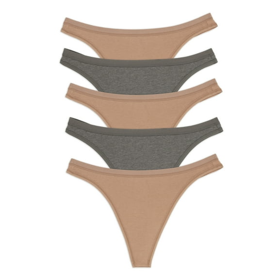 Organic Cotton Stretch Thong 5-Pack | Felina | Plant-Based Dyes (Praline Drift, Small)