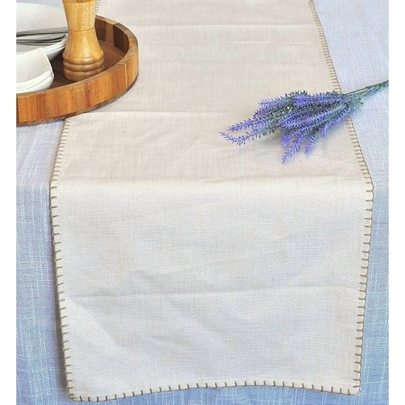 Organic Cotton Table Runner 72 inches long Decorative Stitched Edge Kitchen Table Runner Bedroom Dresser Scarf Dining Room Table Topper Washable Textured Fabric Runner Furniture Top Cover Beige