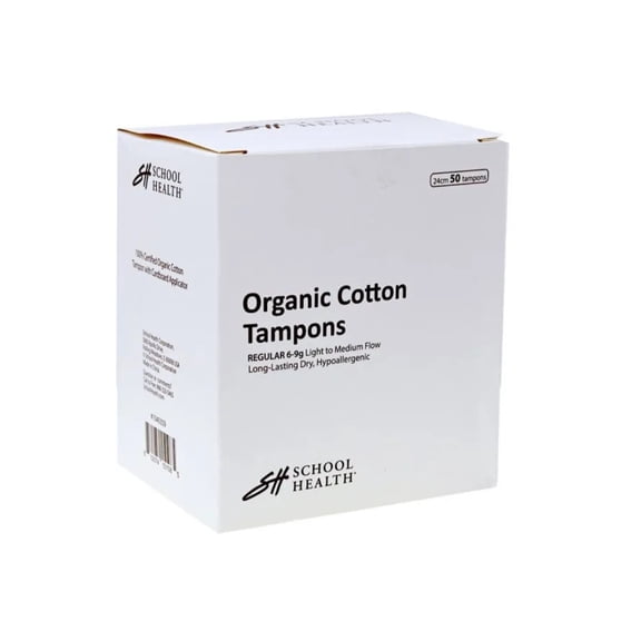 School Health - Organic Cotton Tampons, Light - Medium, Leak Protection & Easy Insertion | Non-Toxic 50 Count