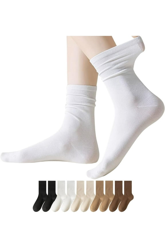 Organic Cotton Thin Mid Calf Socks (Women 5-10) A-black+white+brown+tan+beige 5-10