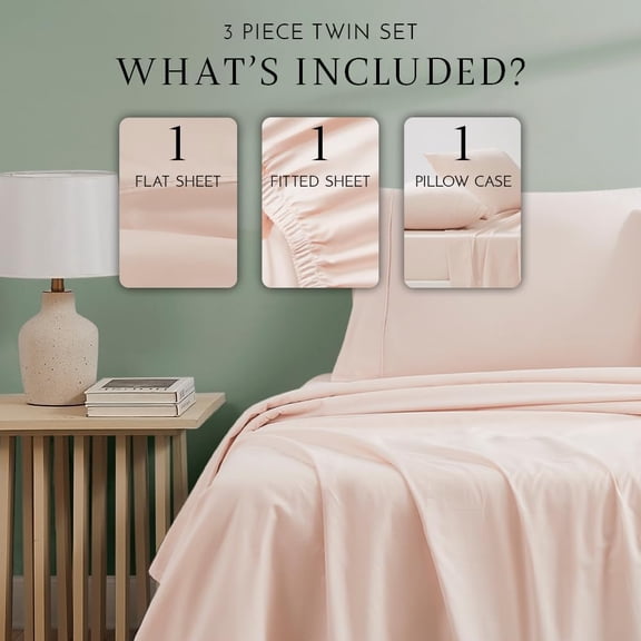Organic Cotton Twin Sheet 3-piece Set-Soft Percale Weave, Crisp, Cool Soft &  Breathable Bed Sheets, Deep Pockets Fit Mattresses up to 18"- Pale Pink