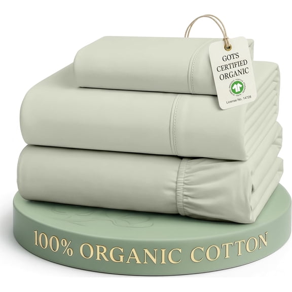 Organic Cotton Twin Sheets Percale Weave Fully Elasticized Mineral
