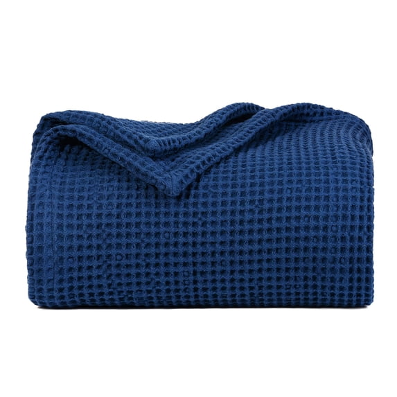 Navy Blue Organic Cotton Twin Blanket - Waffle Weave, Soft, All-Season, Twin/Twin XL