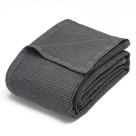 Gray Organic Cotton Waffle Blanket - Queen/Full, Plush, Breathable, Toxic-Free Bedding