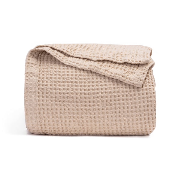 Ivory Organic Cotton Waffle Blanket - GOTS Certified, Luxurious, Queen/Full Bedding