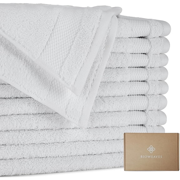 Organic Cotton Washcloths 13" x 13" 700 GSM GOTS Certified White Pack of 12