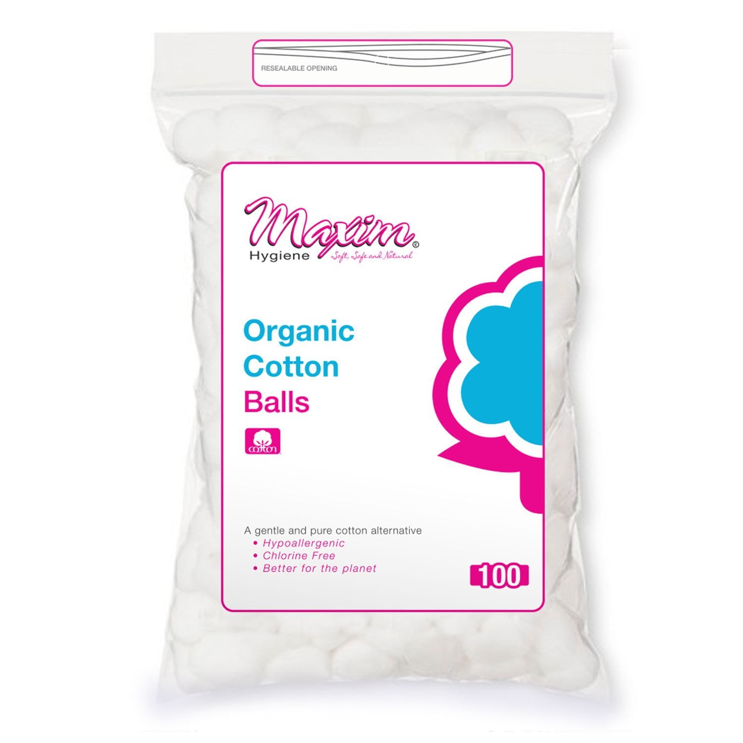 Organic Cotton by (100 Count) Hypoallergenic 100 Natural White Cotton