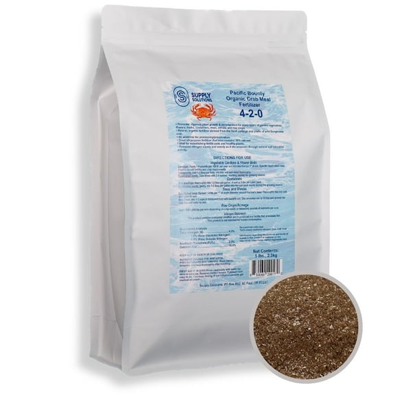 Supply Solutions Organic Crab Meal Fertilizer 4-2-0 | 18% Calcium | Natural Soil Amendment for Garden, Lawn, and Flower Beds | Improves Soil Health & Boosts Plant Growth (5lbs)